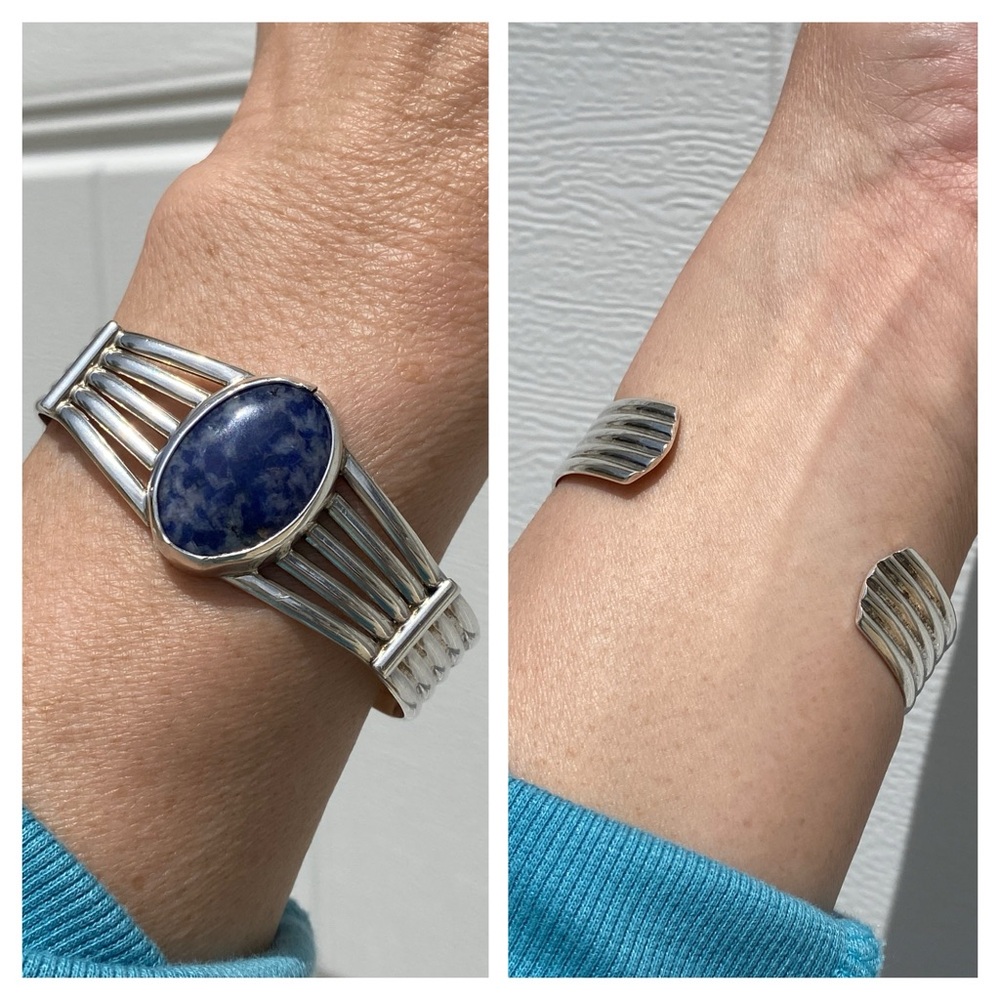 Signed - Sterling Silver and Sodalite Cuff Bracelet - Picture 10 of 15